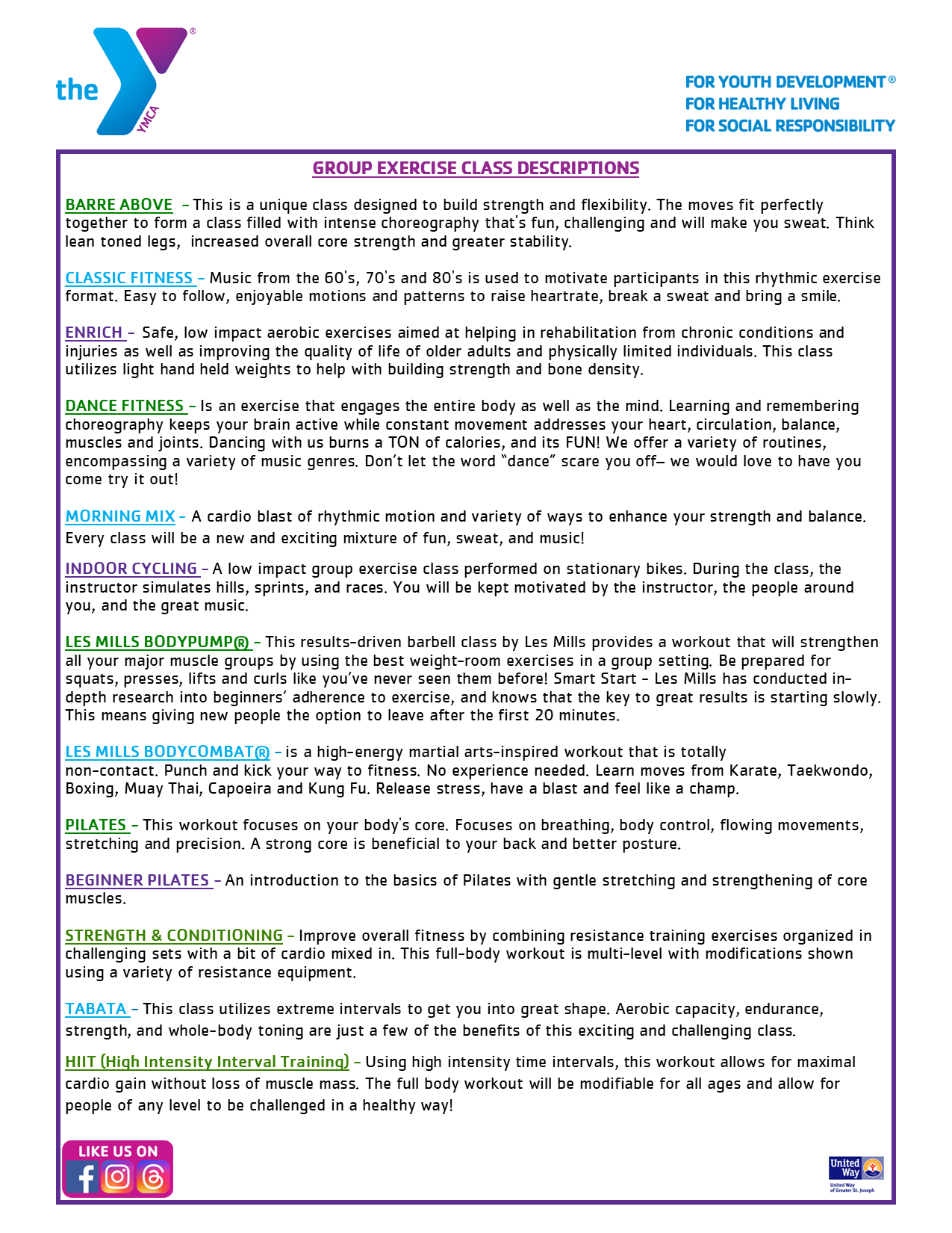 Group Exercise Class Descriptions