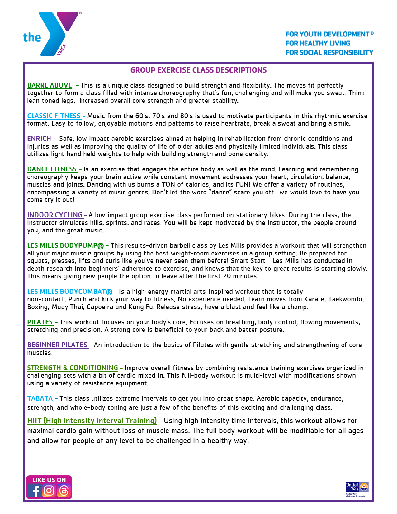 Group Exercise Class Descriptions