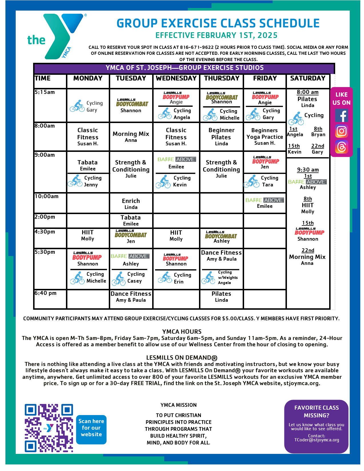 Group Exercise Schedule