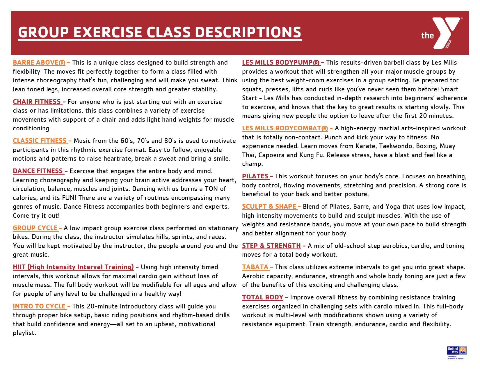 Group Exercise Class Descriptions
