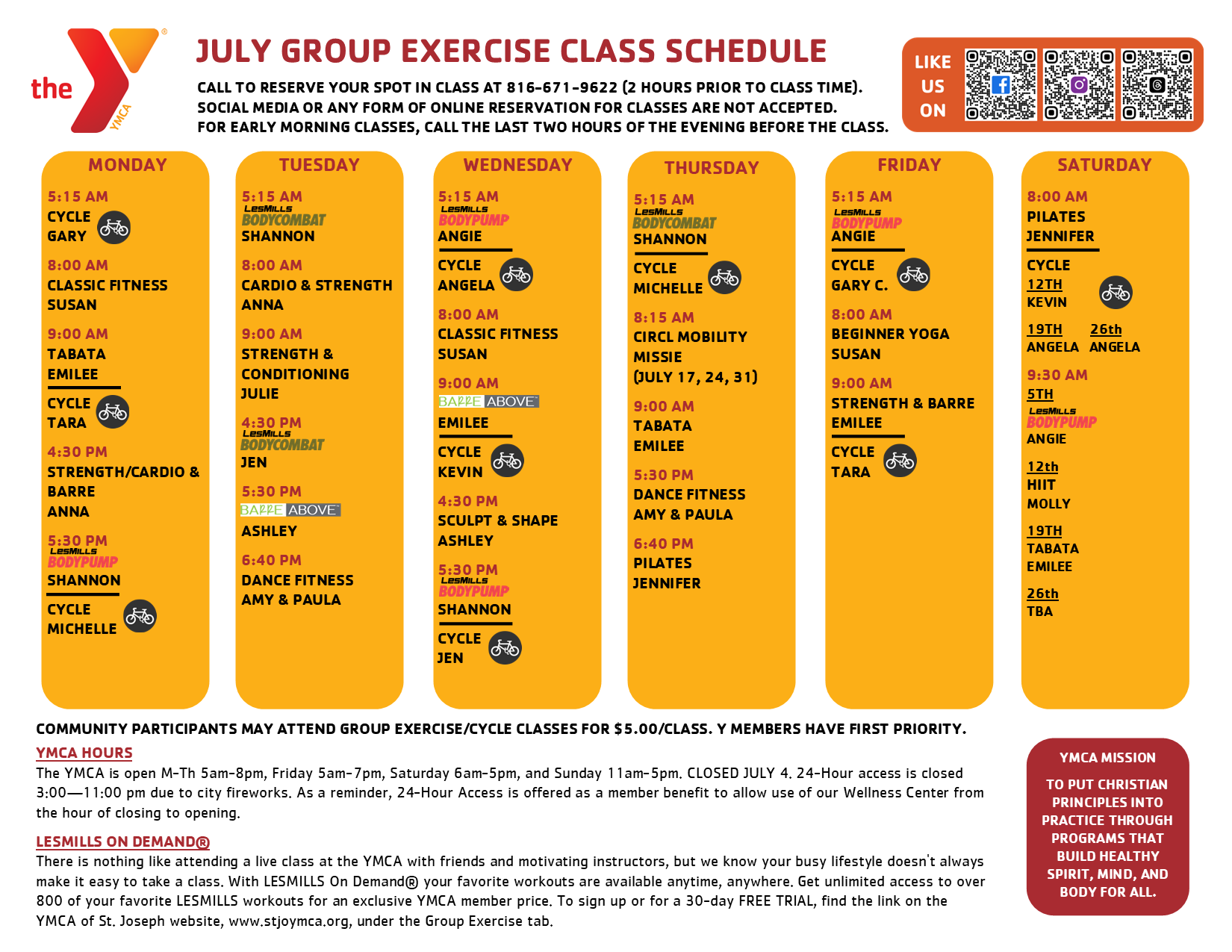 Group Exercise Schedule