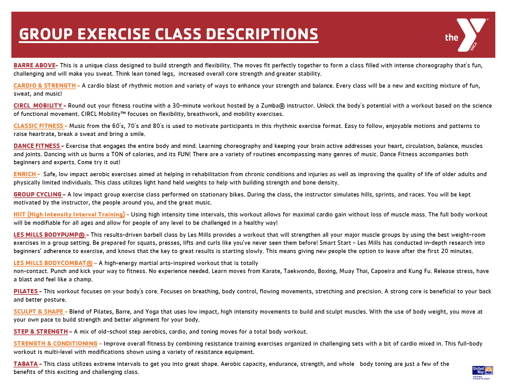 Group Exercise Class Descriptions