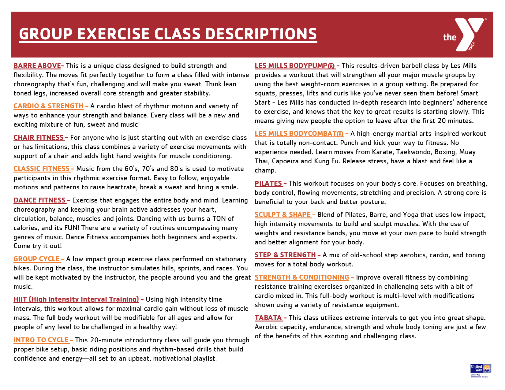 Group Exercise Class Descriptions