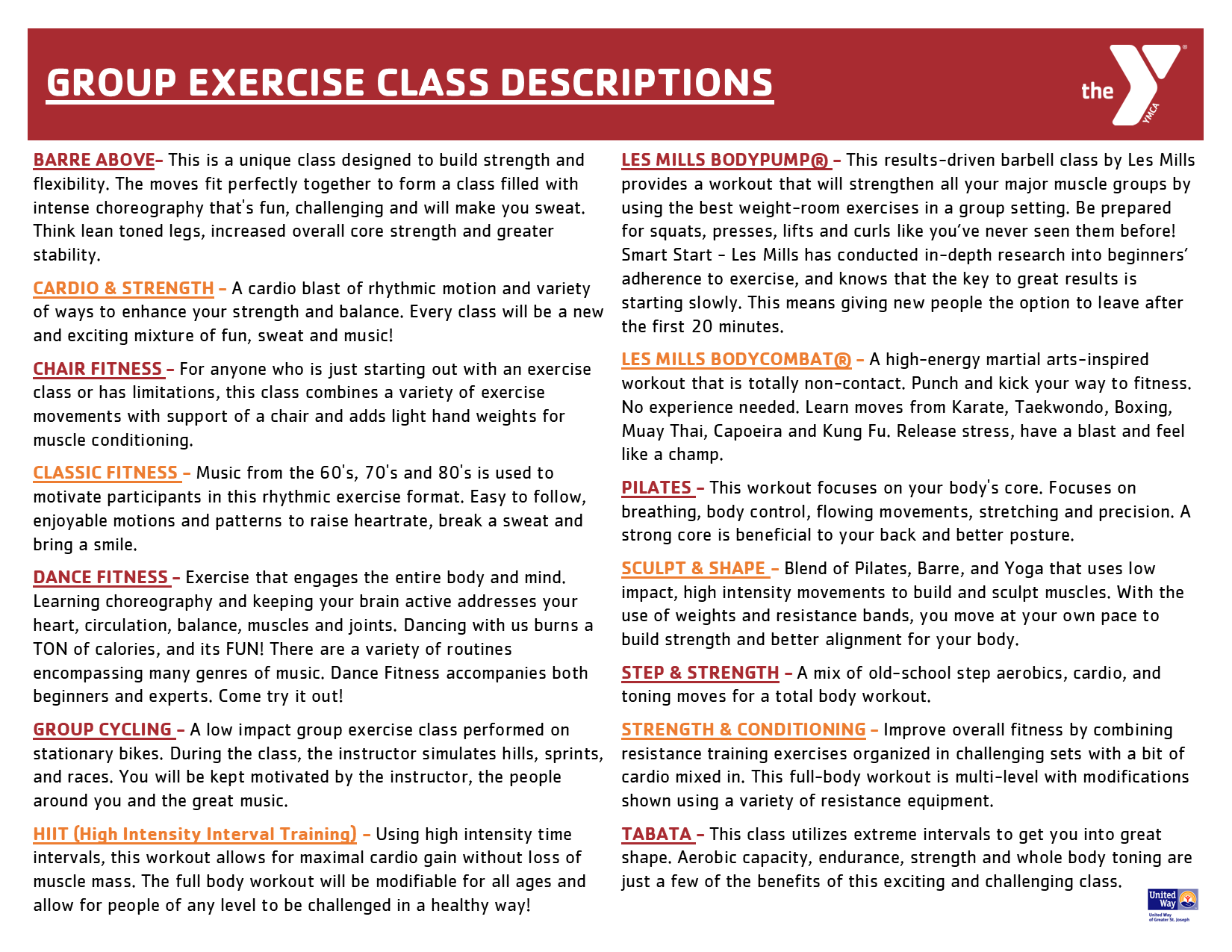 Group Exercise Class Descriptions