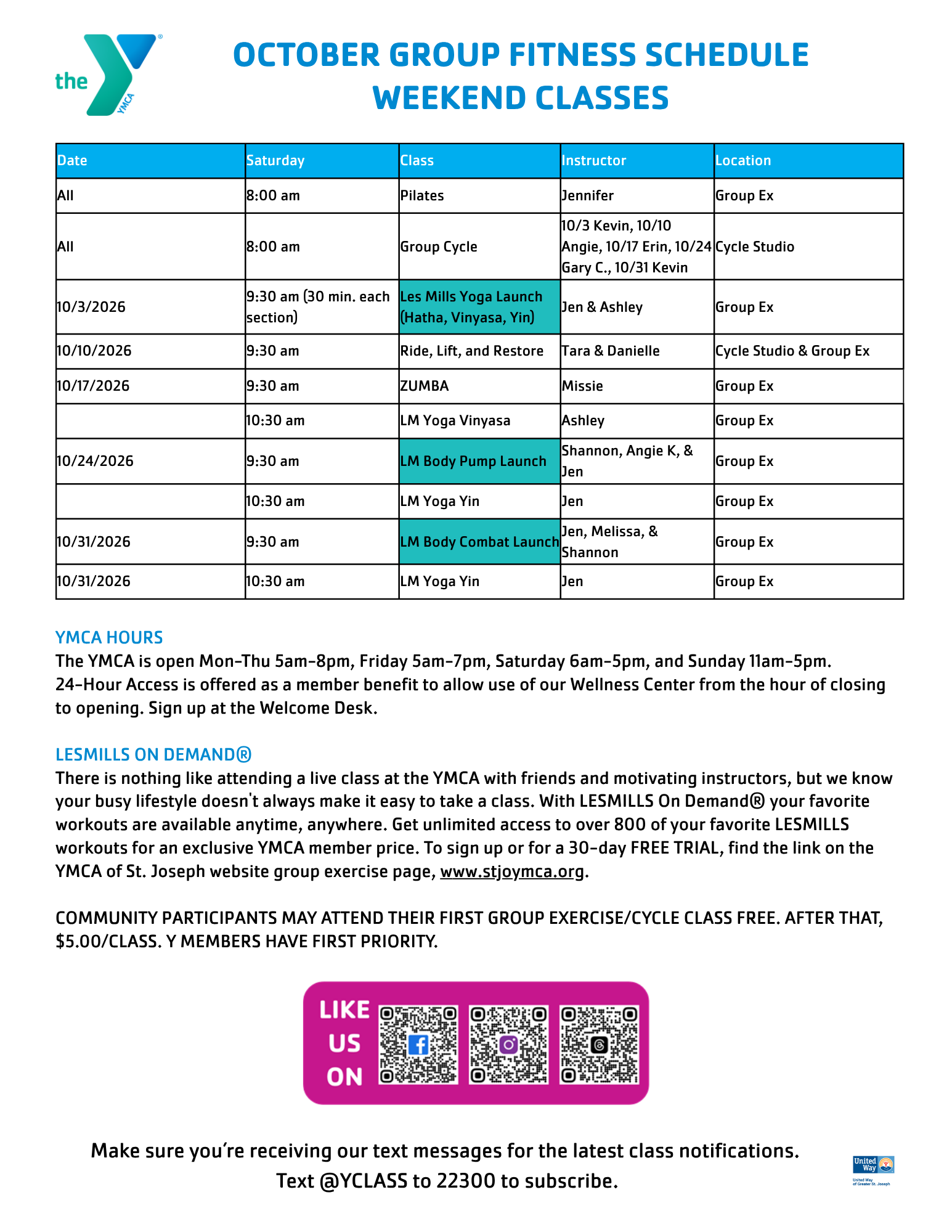 Group Exercise Schedule back