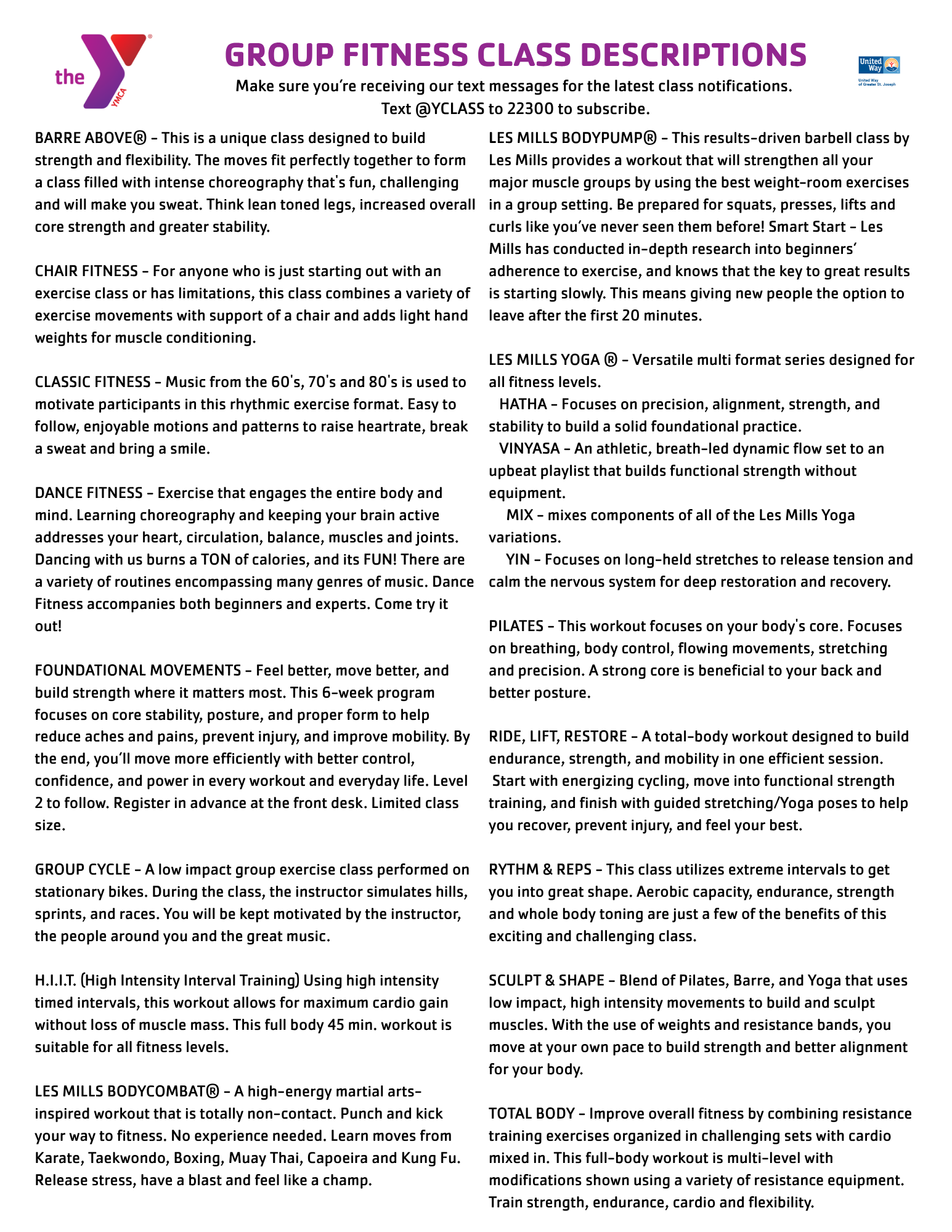 Group Exercise Class Descriptions