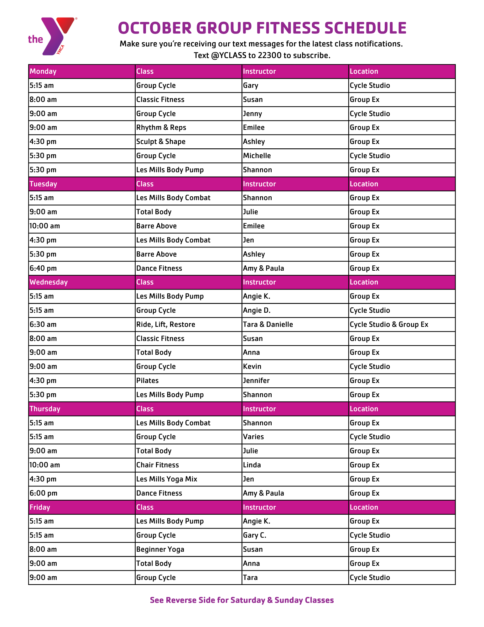 Group Exercise Schedule