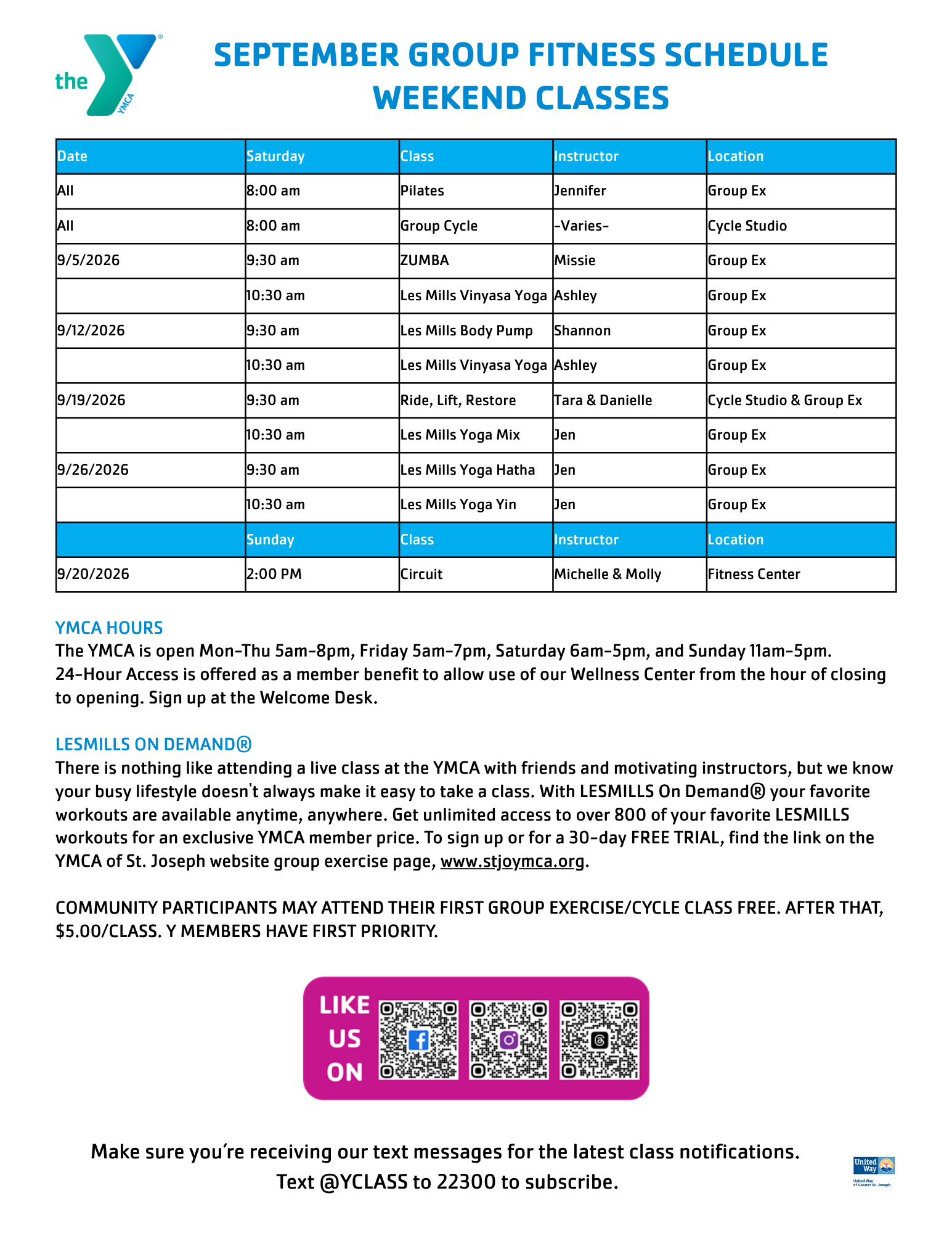 Group Exercise Schedule