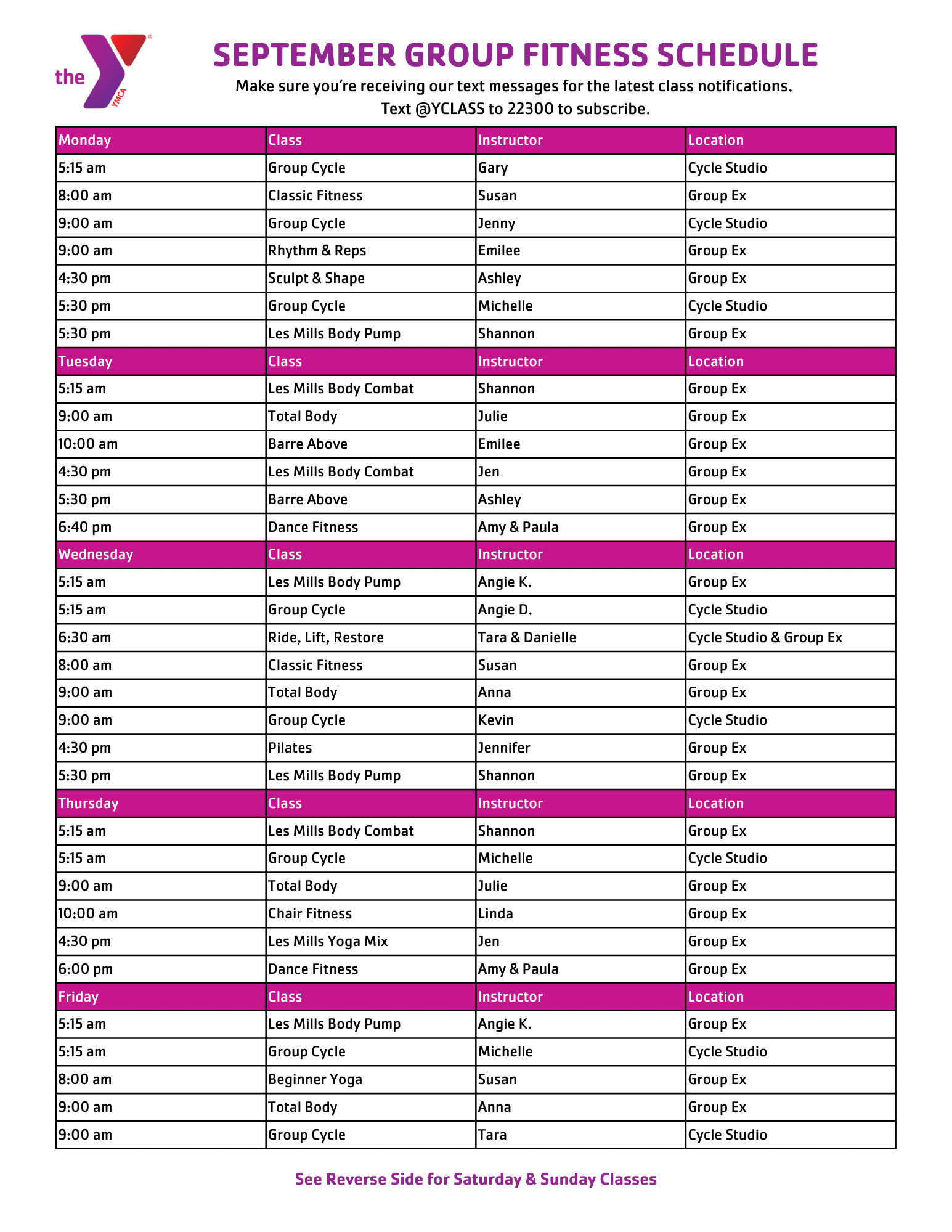 Group Exercise Schedule