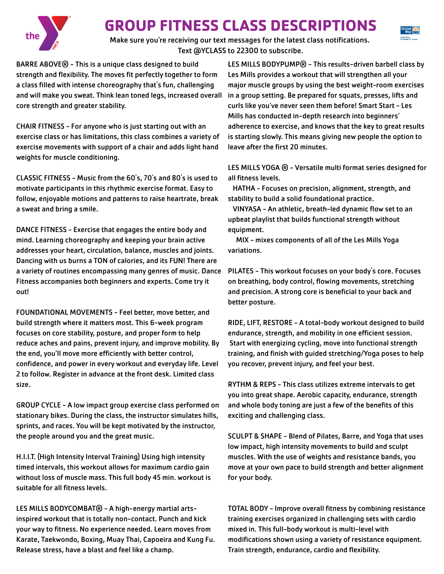 Group Exercise Class Descriptions
