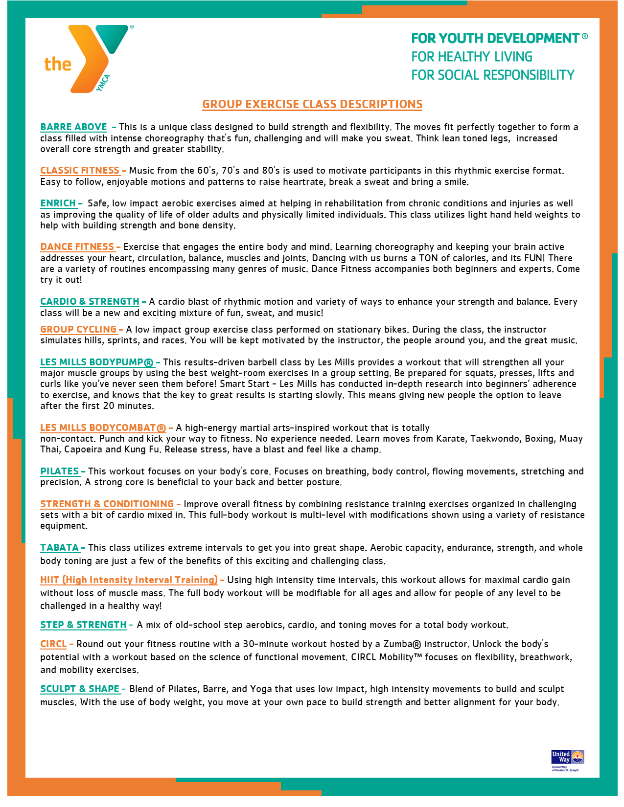 Group Exercise Class Descriptions